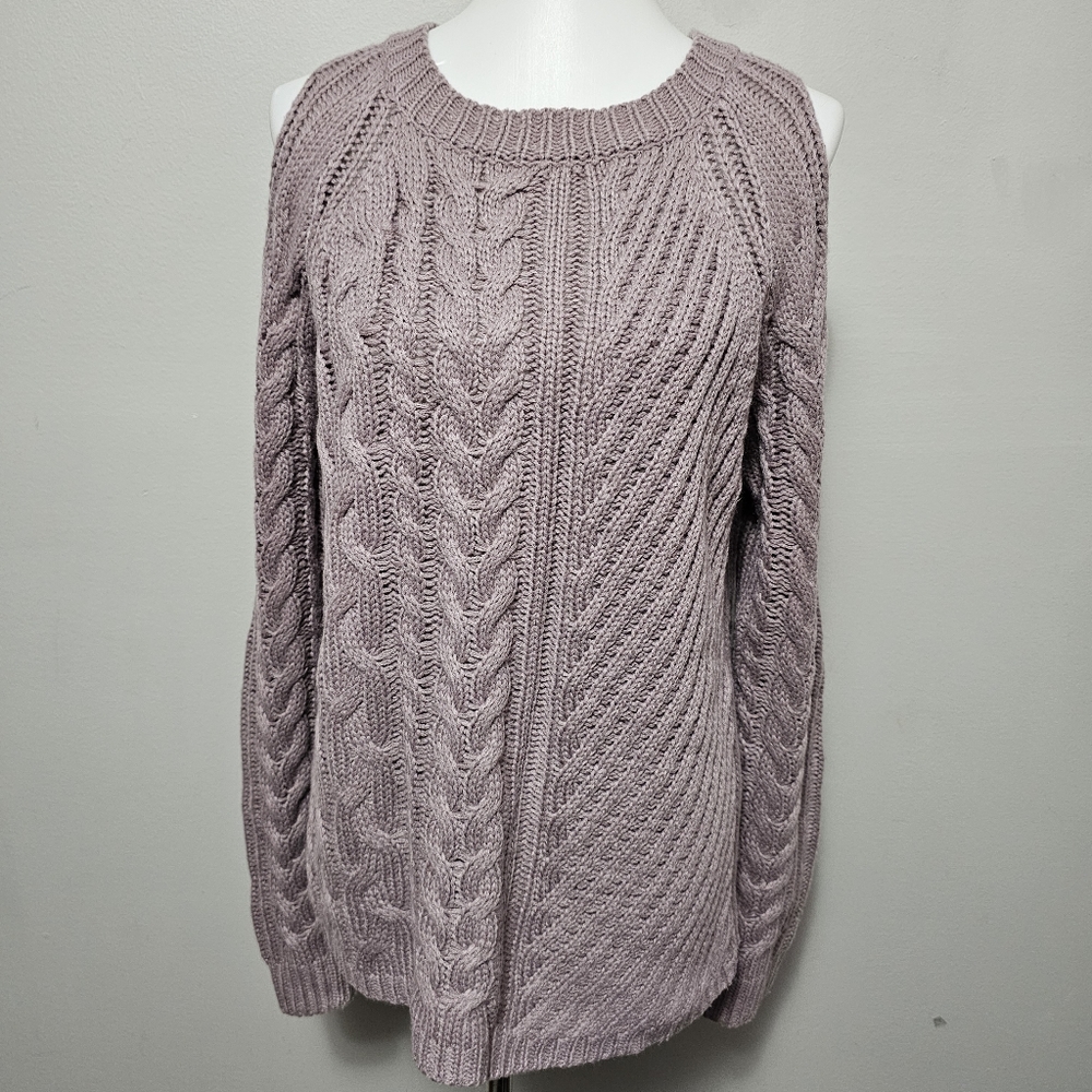 Annabelle Dusty Lavender Cable Cold Shoulder Sweater Size Large/XL
